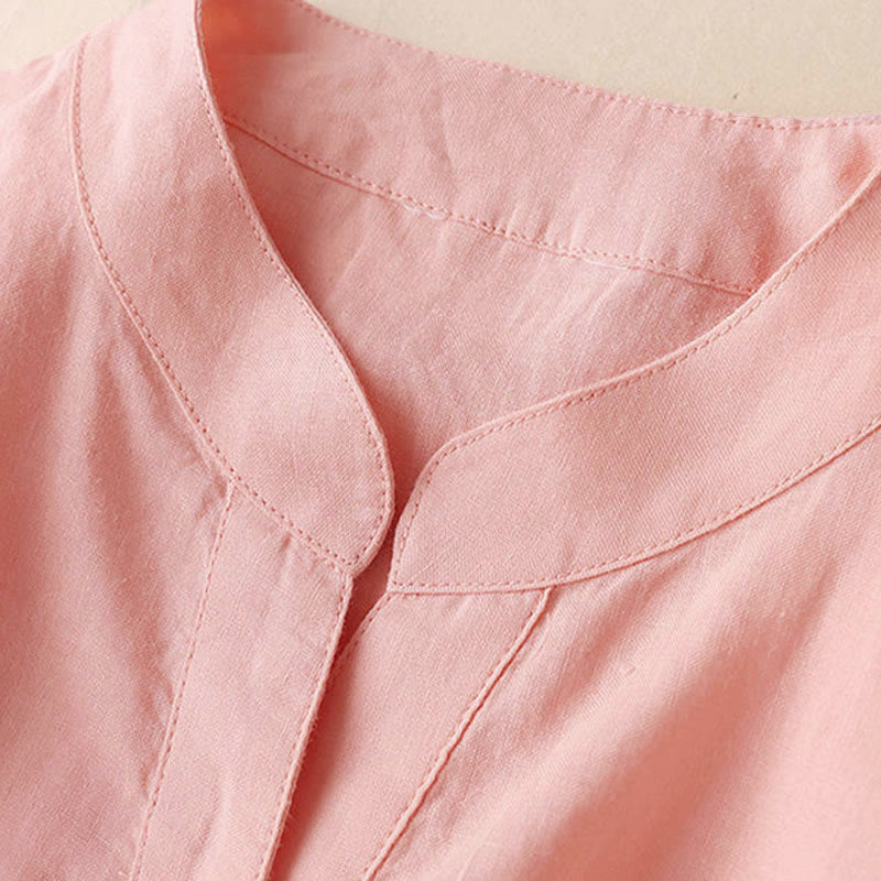 Buddha Stones Lässiges Damen-Shirt mit V-Ausschnitt und Dreiviertelärmeln, einfarbig, aus Baumwolle und Leinen - image 17