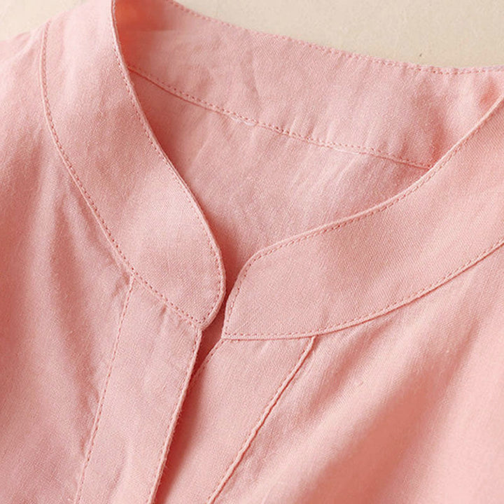 Buddha Stones Lässiges Damen-Shirt mit V-Ausschnitt und Dreiviertelärmeln, einfarbig, aus Baumwolle und Leinen - image 17