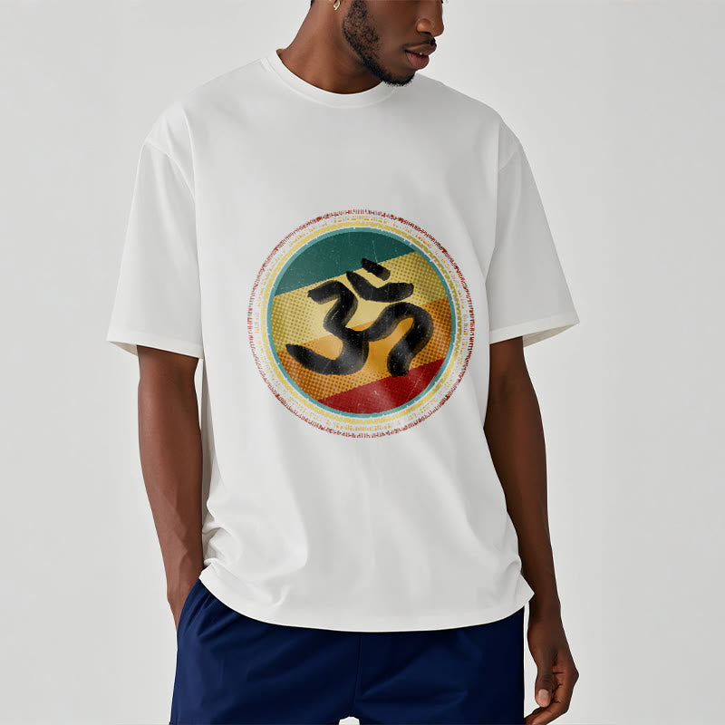 Buddha Stones, leuchtende Farben, einfaches kreisförmiges Mandala-Muster, Om-Symbol, T-Shirt aus Baumwolle - image 2