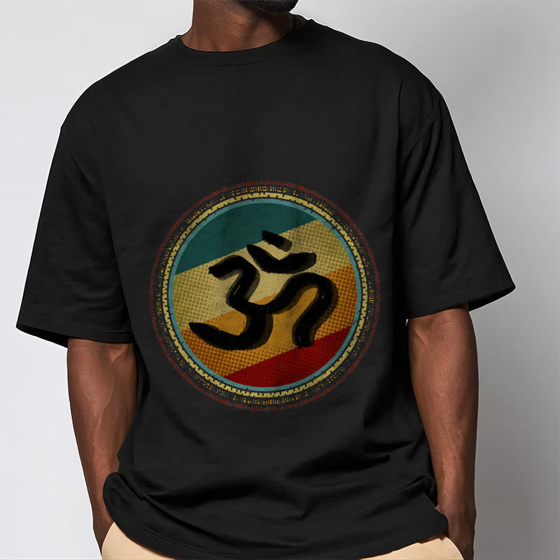 Buddha Stones, leuchtende Farben, einfaches kreisförmiges Mandala-Muster, Om-Symbol, T-Shirt aus Baumwolle - image 6