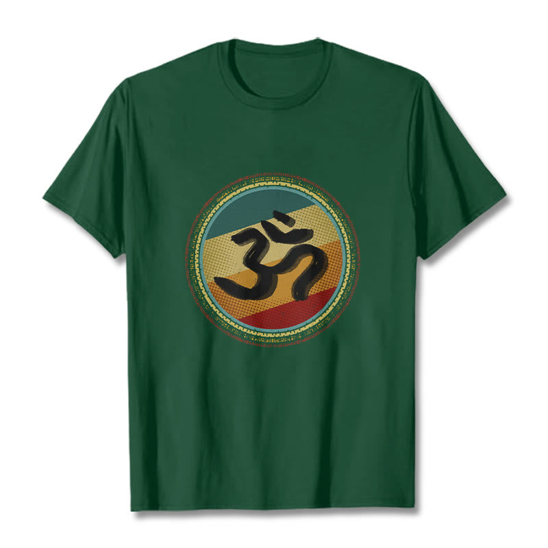 Buddha Stones, leuchtende Farben, einfaches kreisförmiges Mandala-Muster, Om-Symbol, T-Shirt aus Baumwolle - WaldGrün - 2XL - image 11