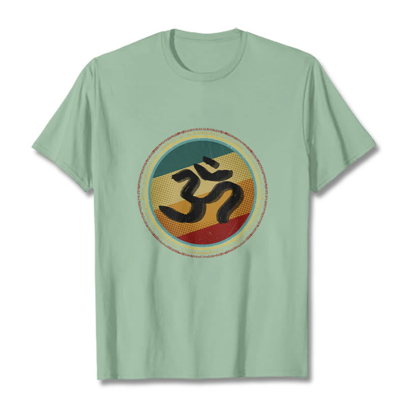 Buddha Stones, leuchtende Farben, einfaches kreisförmiges Mandala-Muster, Om-Symbol, T-Shirt aus Baumwolle - Blassgrün - 2XL - image 15