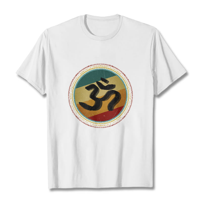 Buddha Stones, leuchtende Farben, einfaches kreisförmiges Mandala-Muster, Om-Symbol, T-Shirt aus Baumwolle - Weiß - 2XL - image 1