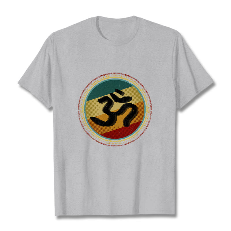 Buddha Stones, leuchtende Farben, einfaches kreisförmiges Mandala-Muster, Om-Symbol, T-Shirt aus Baumwolle - Hellgrau - 2XL - image 20