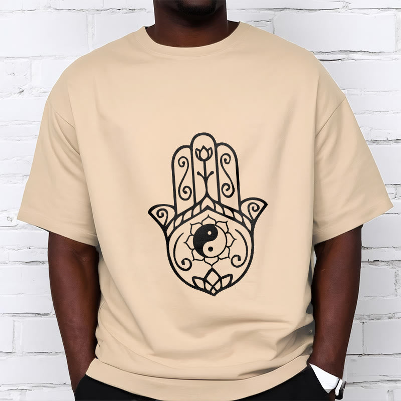Buddha Stones Hamsa Hand Yin Yang Muster T-Shirt Baumwolle T-Shirt - image 12