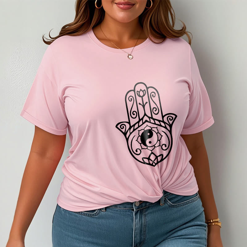 Buddha Stones Hamsa Hand Yin Yang Muster T-Shirt Baumwolle T-Shirt - image 14