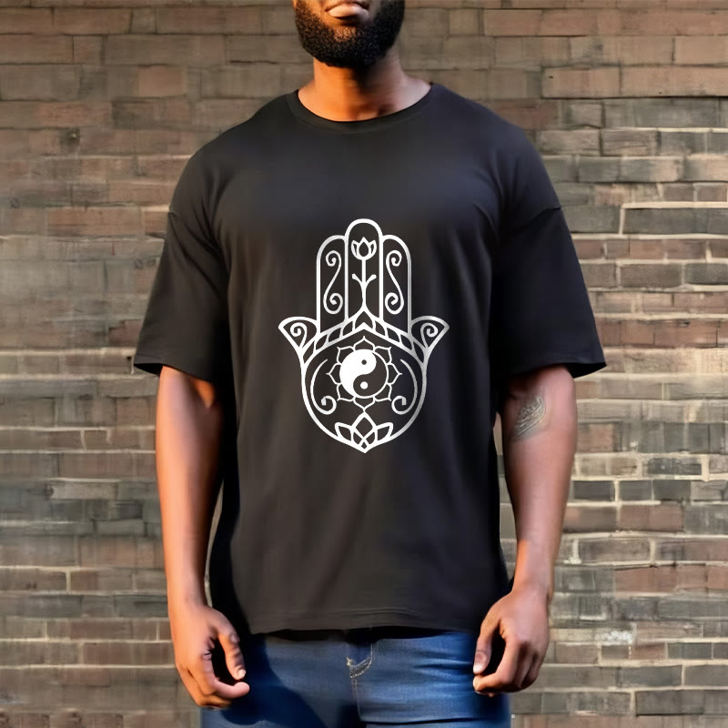 Buddha Stones Hamsa Hand Yin Yang Muster T-Shirt Baumwolle T-Shirt - image 6
