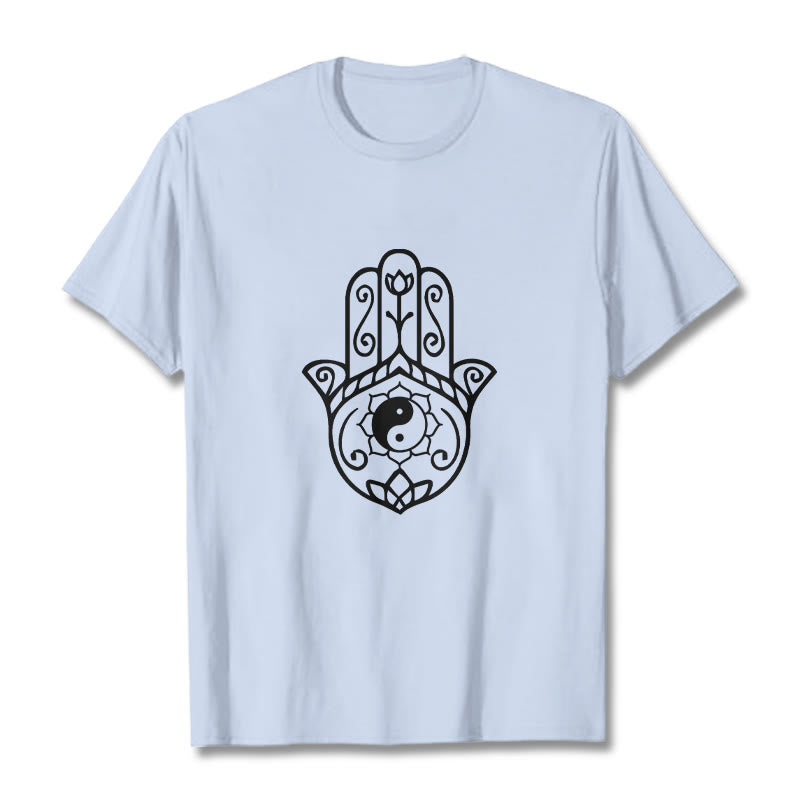 Buddha Stones Hamsa Hand Yin Yang Muster T-Shirt Baumwolle T-Shirt - HellCyan - 2XL - image 19