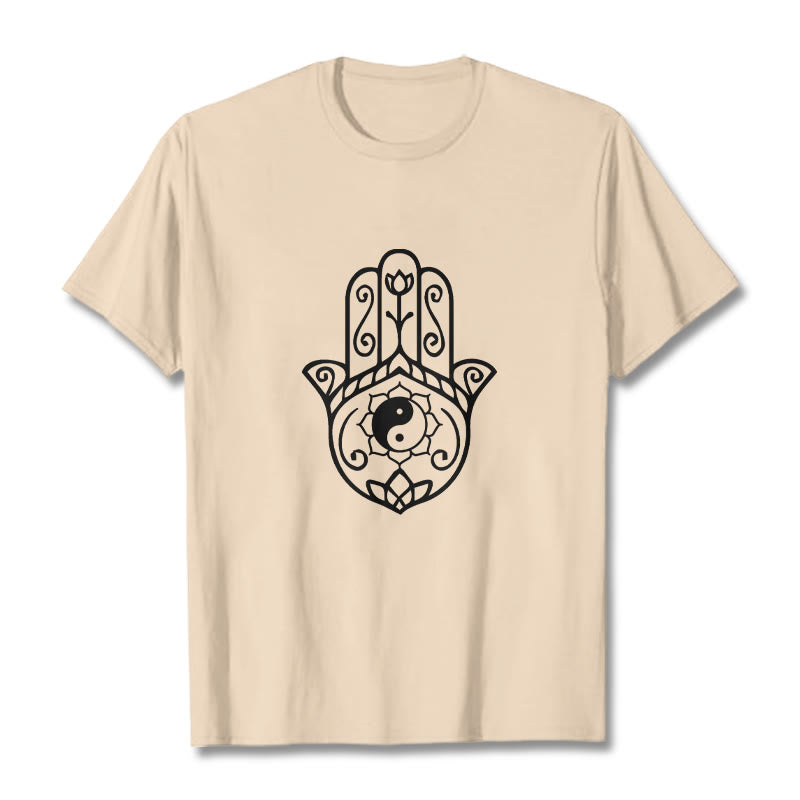 Buddha Stones Hamsa Hand Yin Yang Muster T-Shirt Baumwolle T-Shirt - Bisque - 2XL - image 11