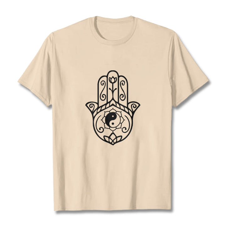Buddha Stones Hamsa Hand Yin Yang Muster T-Shirt Baumwolle T-Shirt - Bisque - 2XL - image 11