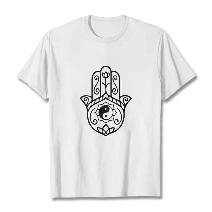 Buddha Stones Hamsa Hand Yin Yang Muster T-Shirt Baumwolle T-Shirt - Weiß - 2XL - image 8