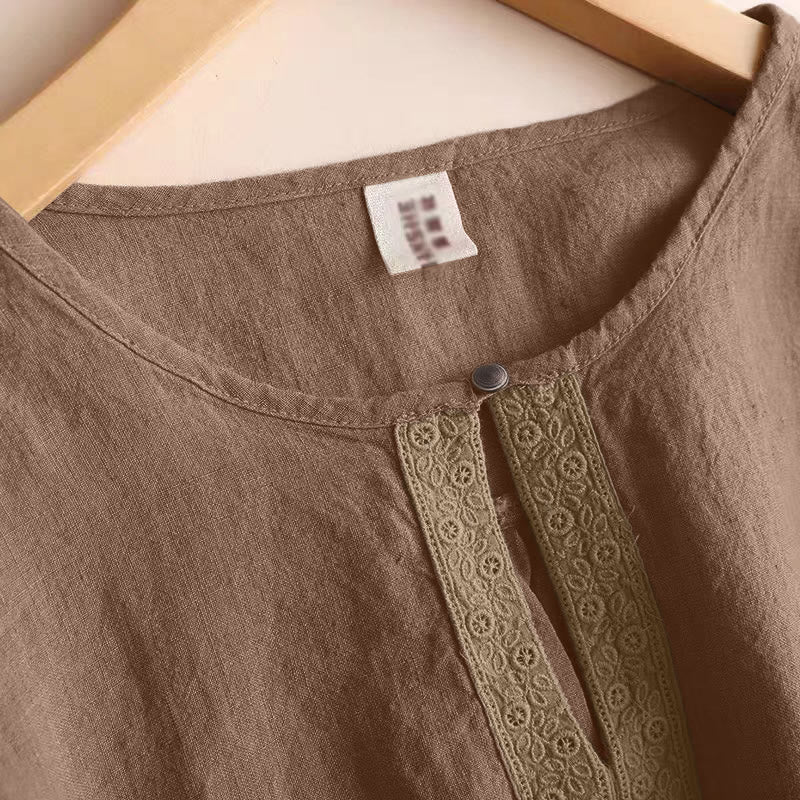 Buddha Stones Lässiges, schlichtes Damen-Hemd mit Rundhalsausschnitt und Dreiviertelärmeln - image 11