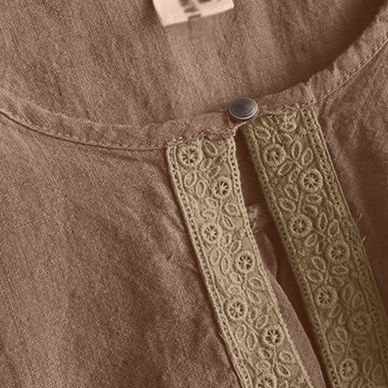 Buddha Stones Lässiges, schlichtes Damen-Hemd mit Rundhalsausschnitt und Dreiviertelärmeln - image 8