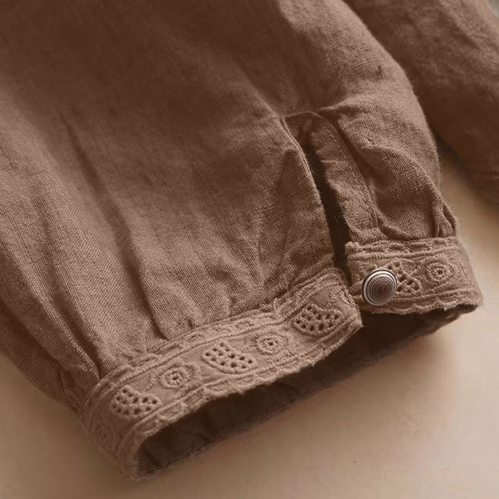 Buddha Stones Lässiges, schlichtes Damen-Hemd mit Rundhalsausschnitt und Dreiviertelärmeln - image 6