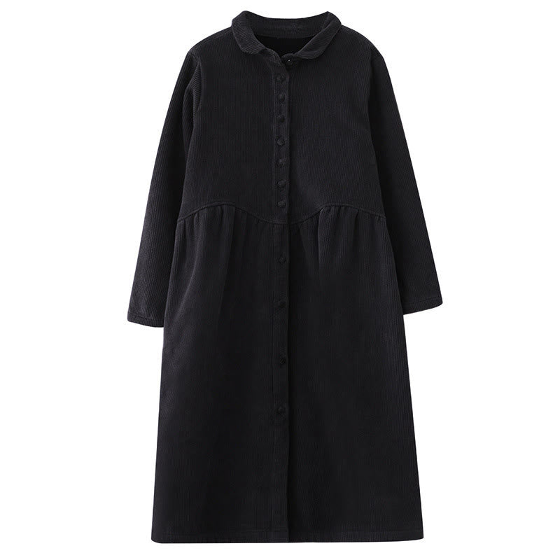 Buddha Stones Damenmantel mit schlichten Knöpfen, langärmlig, Baumwollcord, Fleecefutter und Taschen - image 8