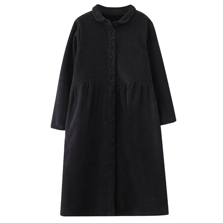 Buddha Stones Damenmantel mit schlichten Knöpfen, langärmlig, Baumwollcord, Fleecefutter und Taschen - image 8