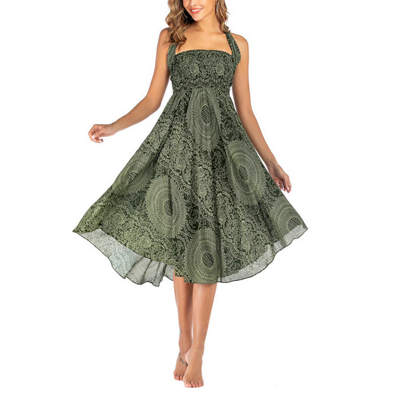 Buddha Stones Zwei Stil Tragen Boho Kompass Rose Blume Rock Kleid - image 8