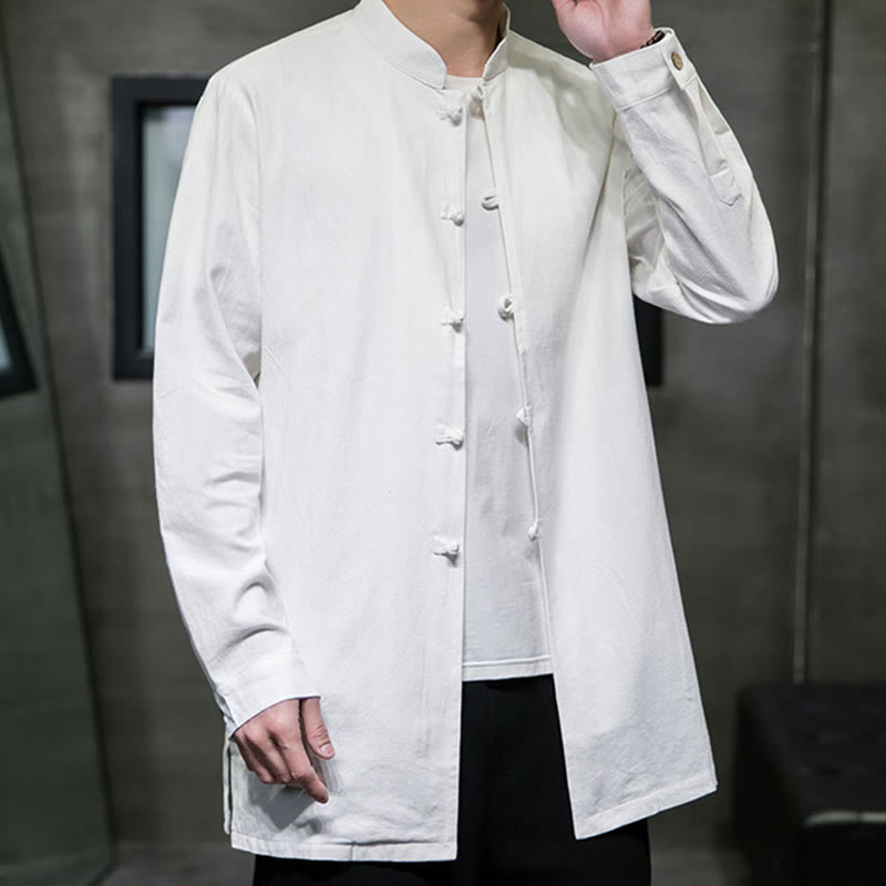 Buddha Stones Einfacher Tang-Anzug, schlichtes chinesisches Frosch-Knopf-Herren-Baumwoll-Langarm-Jackenhemd - image 19