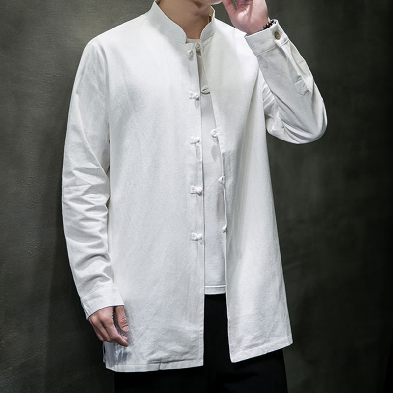 Buddha Stones Einfacher Tang-Anzug, schlichtes chinesisches Frosch-Knopf-Herren-Baumwoll-Langarm-Jackenhemd - image 17