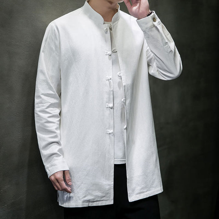 Buddha Stones Einfacher Tang-Anzug, schlichtes chinesisches Frosch-Knopf-Herren-Baumwoll-Langarm-Jackenhemd - image 17