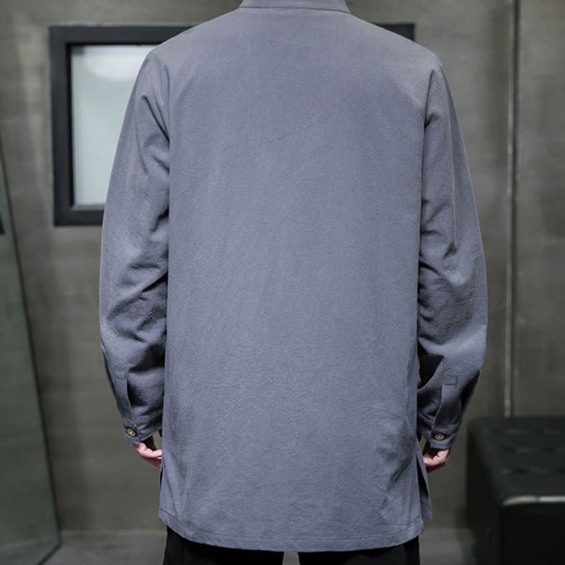 Buddha Stones Einfacher Tang-Anzug, schlichtes chinesisches Frosch-Knopf-Herren-Baumwoll-Langarm-Jackenhemd - image 6