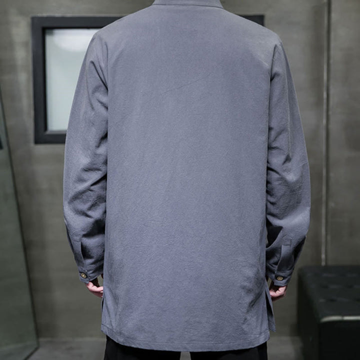 Buddha Stones Einfacher Tang-Anzug, schlichtes chinesisches Frosch-Knopf-Herren-Baumwoll-Langarm-Jackenhemd - image 6