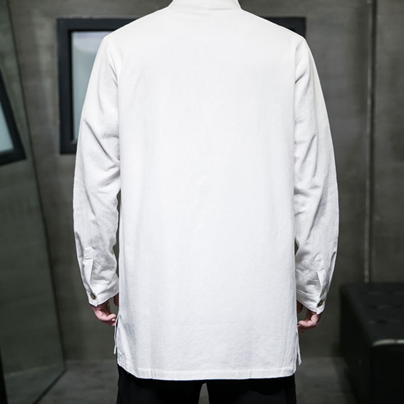 Buddha Stones Einfacher Tang-Anzug, schlichtes chinesisches Frosch-Knopf-Herren-Baumwoll-Langarm-Jackenhemd - image 14