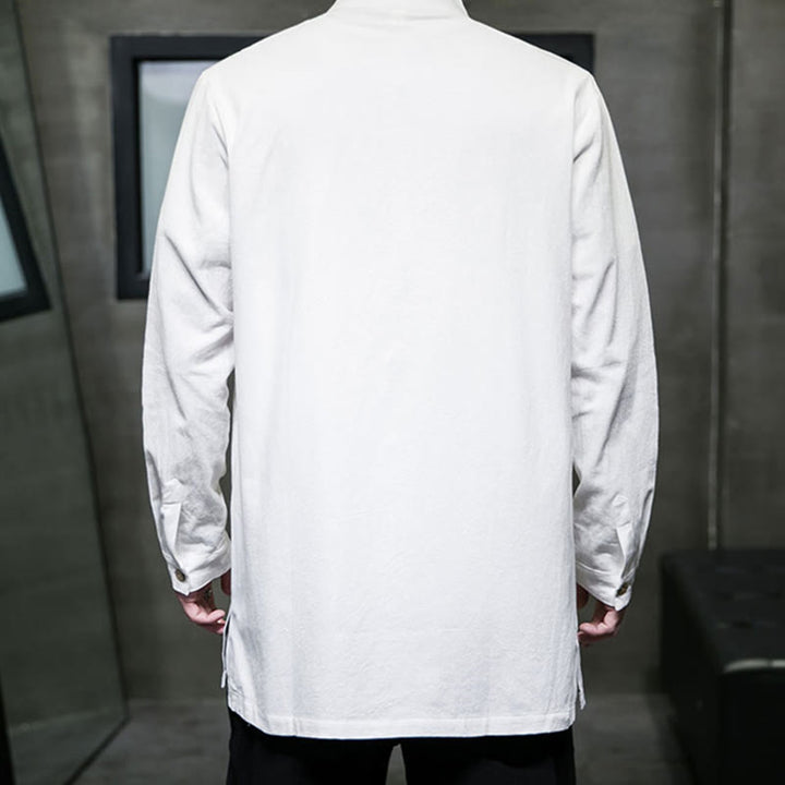 Buddha Stones Einfacher Tang-Anzug, schlichtes chinesisches Frosch-Knopf-Herren-Baumwoll-Langarm-Jackenhemd - image 14