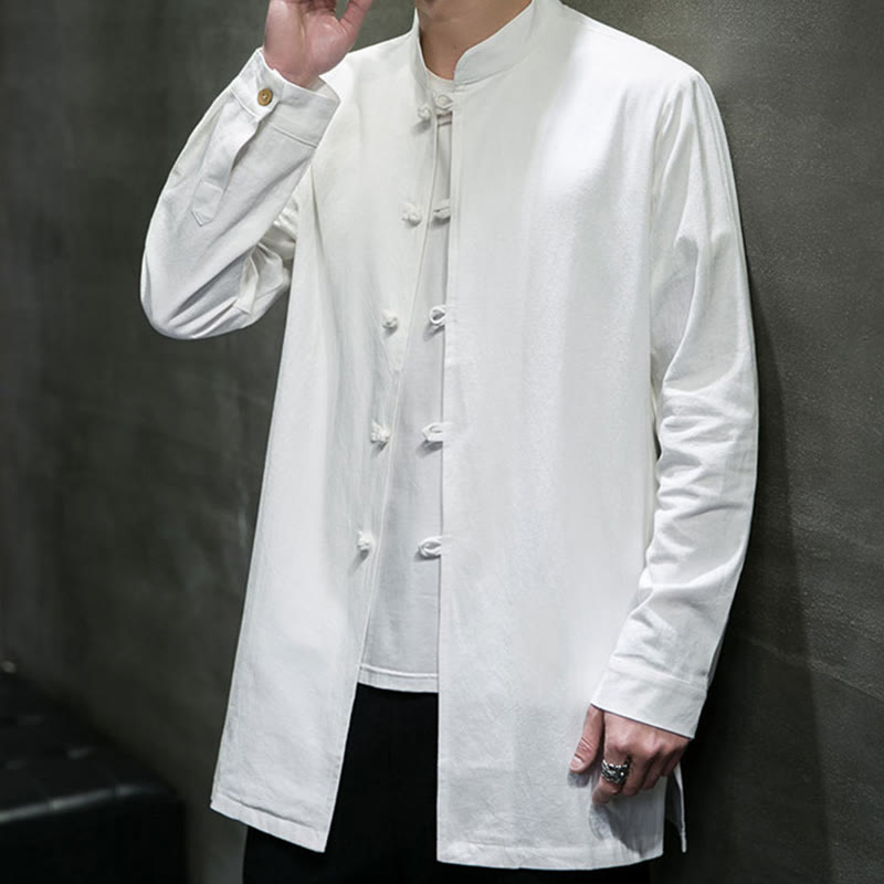Buddha Stones Einfacher Tang-Anzug, schlichtes chinesisches Frosch-Knopf-Herren-Baumwoll-Langarm-Jackenhemd - image 16