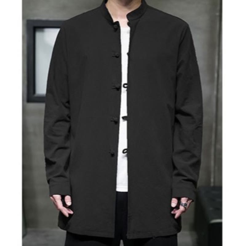 Buddha Stones Einfacher Tang-Anzug, schlichtes chinesisches Frosch-Knopf-Herren-Baumwoll-Langarm-Jackenhemd - image 27