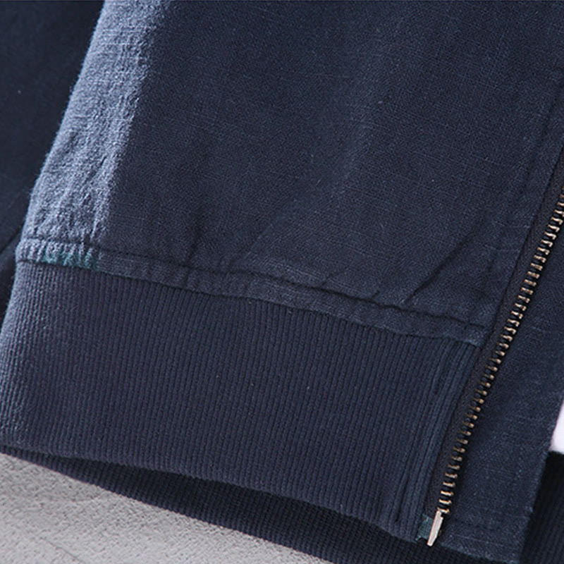 Buddha Stones Winter-Reißverschluss-Design, Stehkragen, Herren-Langarmjacke aus Baumwolle und Leinen mit Taschen - image 10