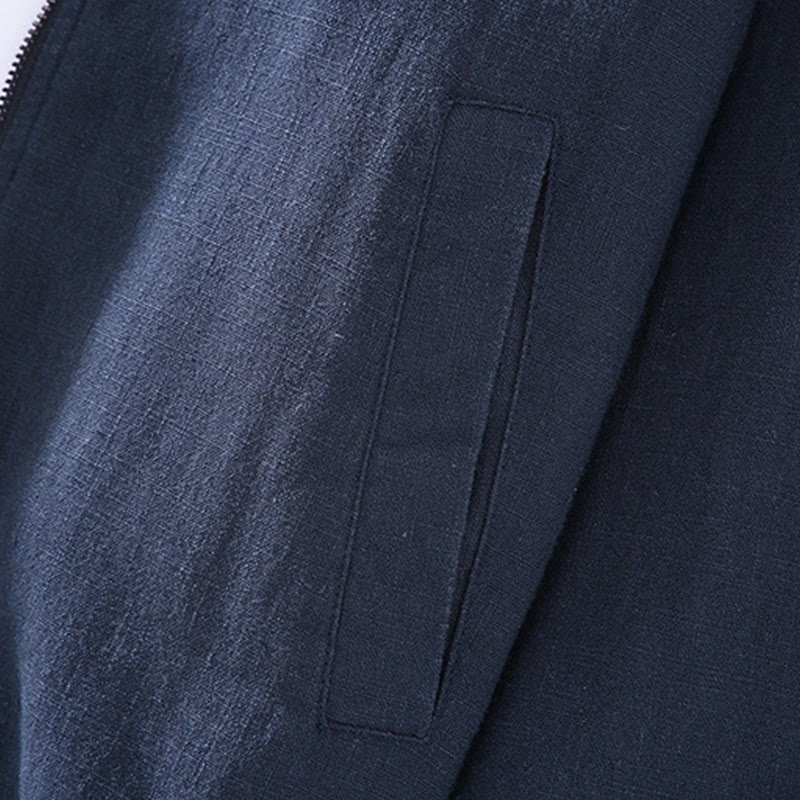 Buddha Stones Winter-Reißverschluss-Design, Stehkragen, Herren-Langarmjacke aus Baumwolle und Leinen mit Taschen - image 8