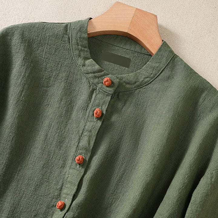 Buddha Stones Lässiges Damen-Langarmshirt mit Knöpfen und Rundhalsausschnitt aus Baumwolle mit Taschen - image 5