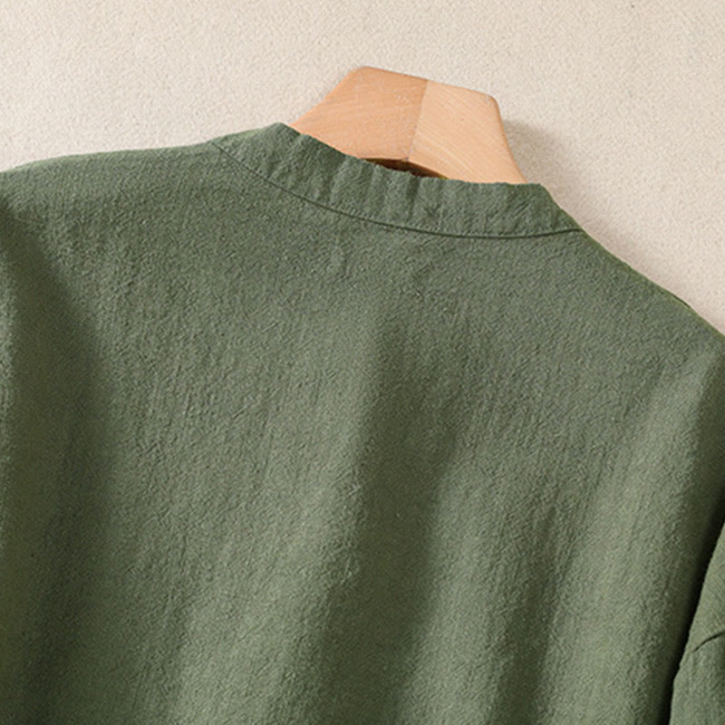 Buddha Stones Lässiges Damen-Langarmshirt mit Knöpfen und Rundhalsausschnitt aus Baumwolle mit Taschen - image 7