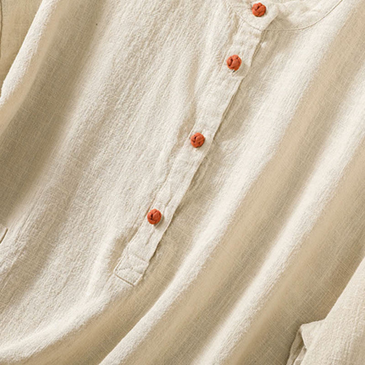 Buddha Stones Lässiges Damen-Langarmshirt mit Knöpfen und Rundhalsausschnitt aus Baumwolle mit Taschen - image 22