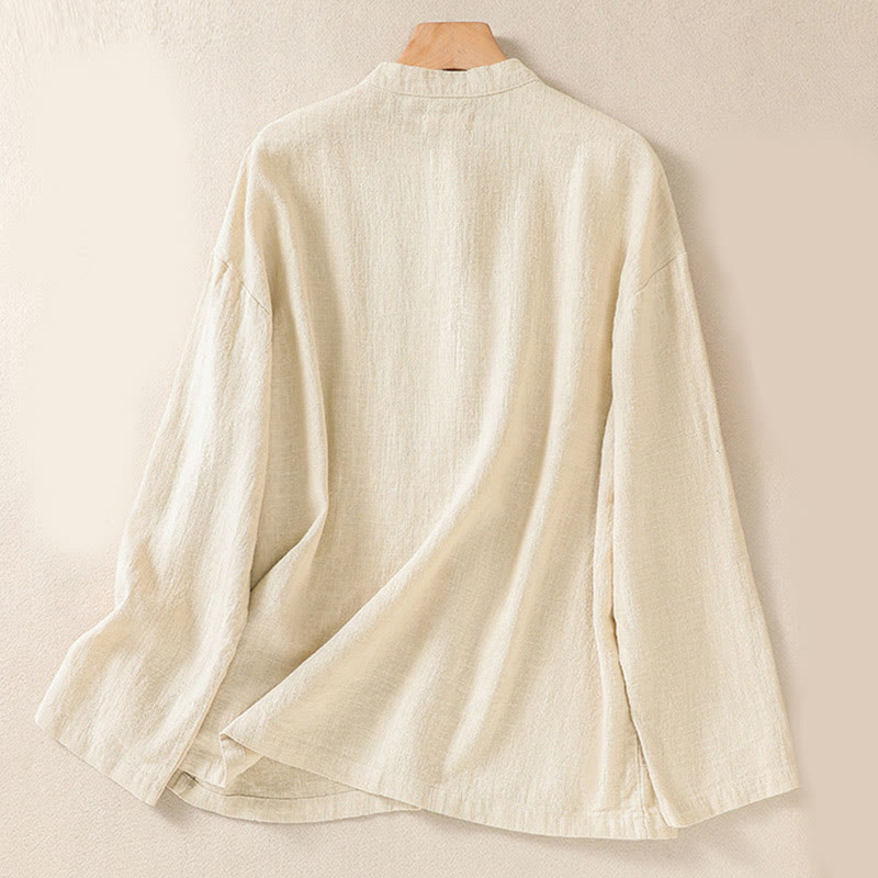 Buddha Stones Lässiges Damen-Langarmshirt mit Knöpfen und Rundhalsausschnitt aus Baumwolle mit Taschen - image 17