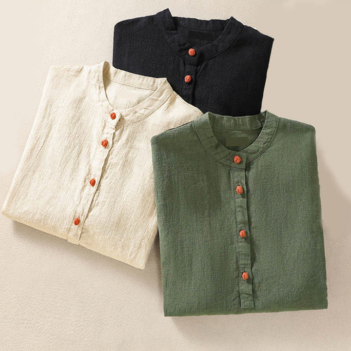 Buddha Stones Lässiges Damen-Langarmshirt mit Knöpfen und Rundhalsausschnitt aus Baumwolle mit Taschen - image 27