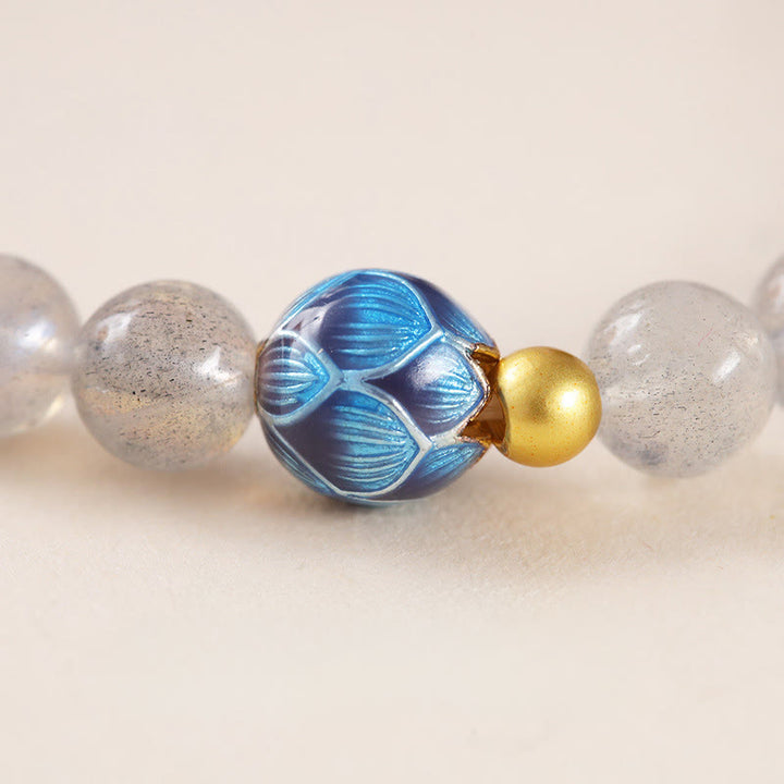 Buddha Stones Natürlicher Mondstein Lotus Love Charming Armband - image 9