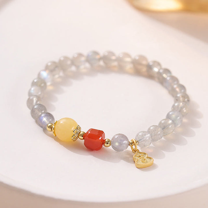 Buddha Stones Natürlicher Mondstein Lotus Love Charming Armband - Mondstein und Südroter Achat (Handgelenkumfang: 15–16 cm) - image 10