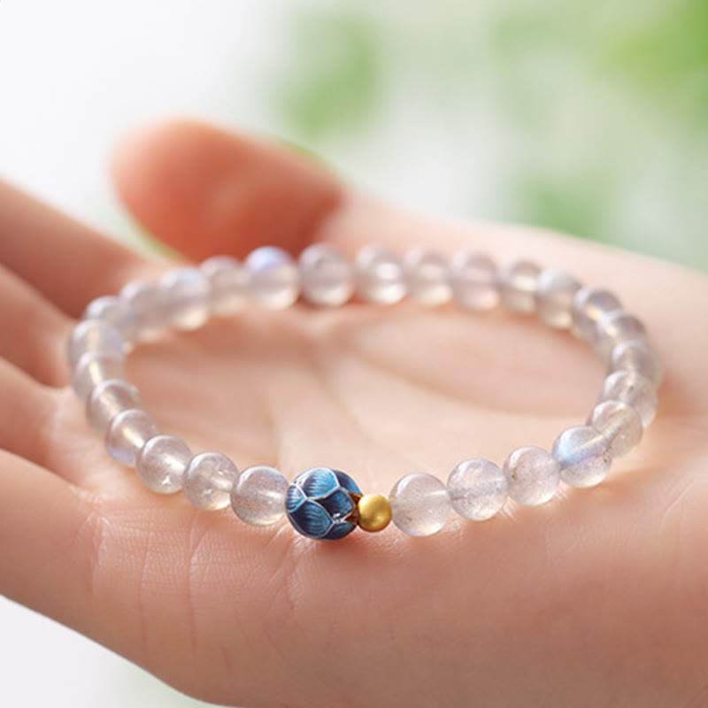 Buddha Stones Natürlicher Mondstein Lotus Love Charming Armband - image 3