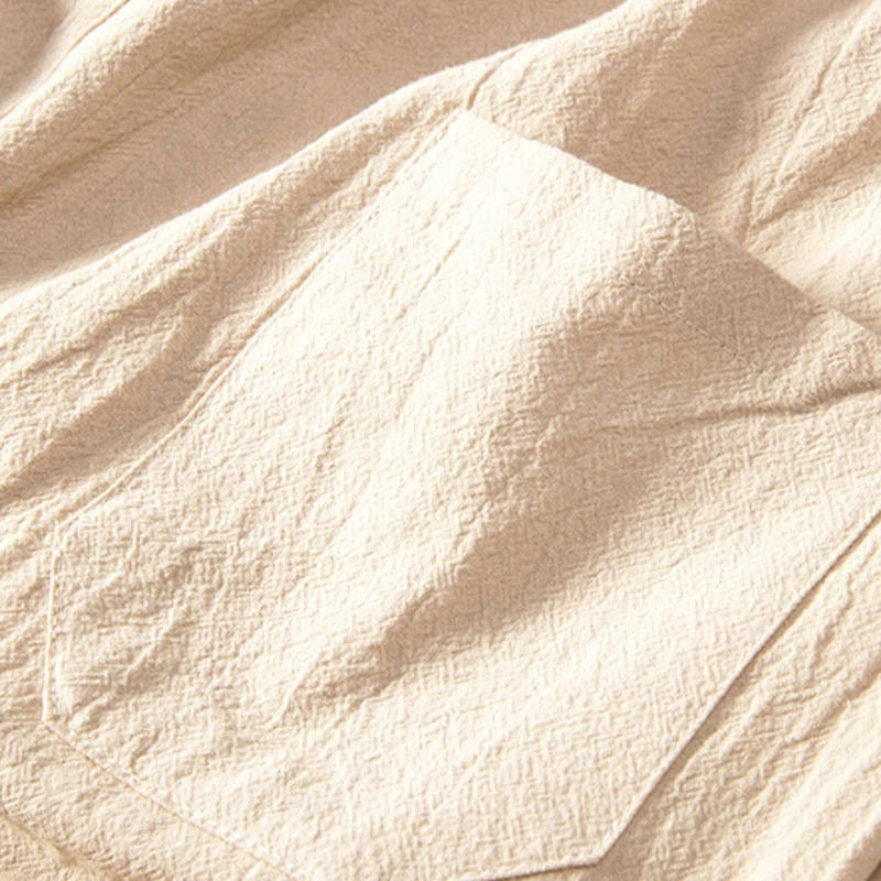 Buddha Stones Reine Farbe Baumwolle Leinen Langarm Top Hosen Kleidung Herren Set - image 5