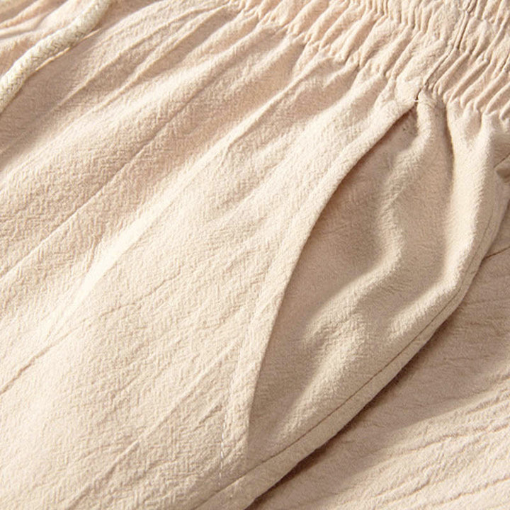 Buddha Stones Reine Farbe Baumwolle Leinen Langarm Top Hosen Kleidung Herren Set - image 3