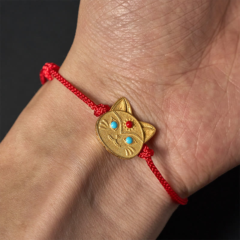 Buddha Stones 925 Sterling Silber Katze Rote Schnur Armband - image 4