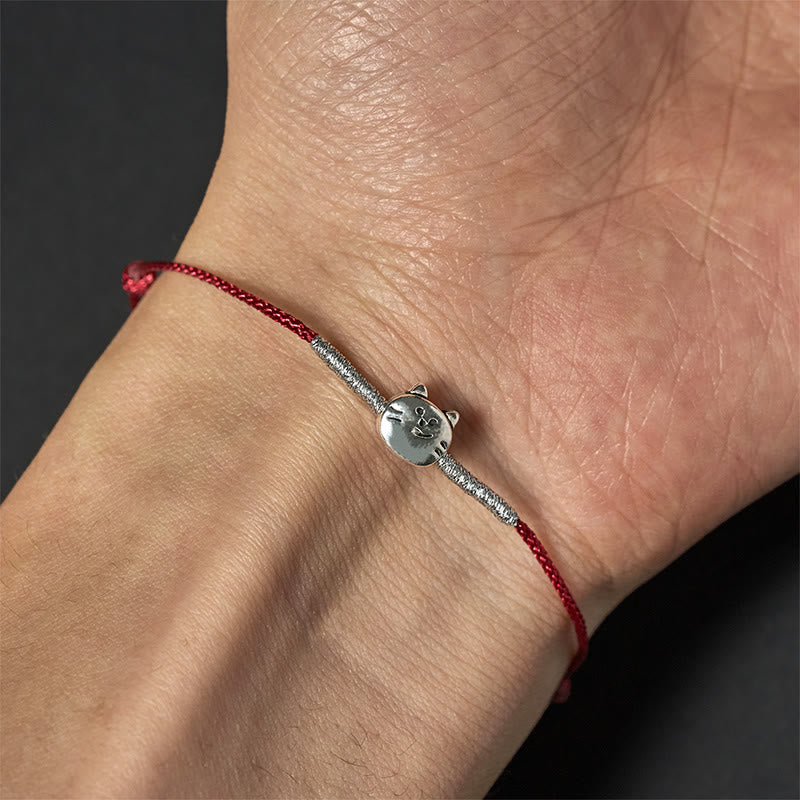 Buddha Stones 925 Sterling Silber süße Katze rote Schnur geflochtenes Armband - image 10