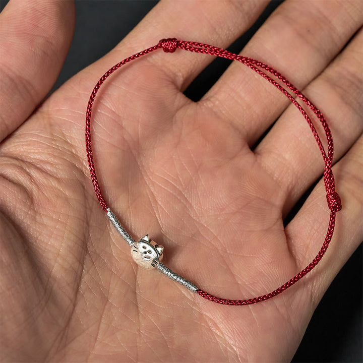 Buddha Stones 925 Sterling Silber süße Katze rote Schnur geflochtenes Armband - image 9