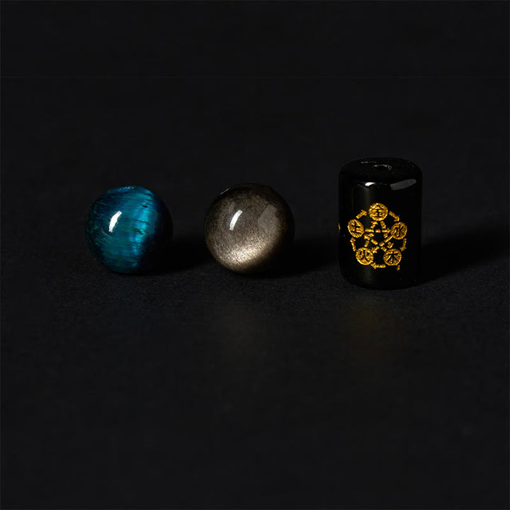 Buddha Stones Silberglanz Obsidian Blau Tigerauge Schwarz Onyx Fünf Elemente Schutzarmband - image 7