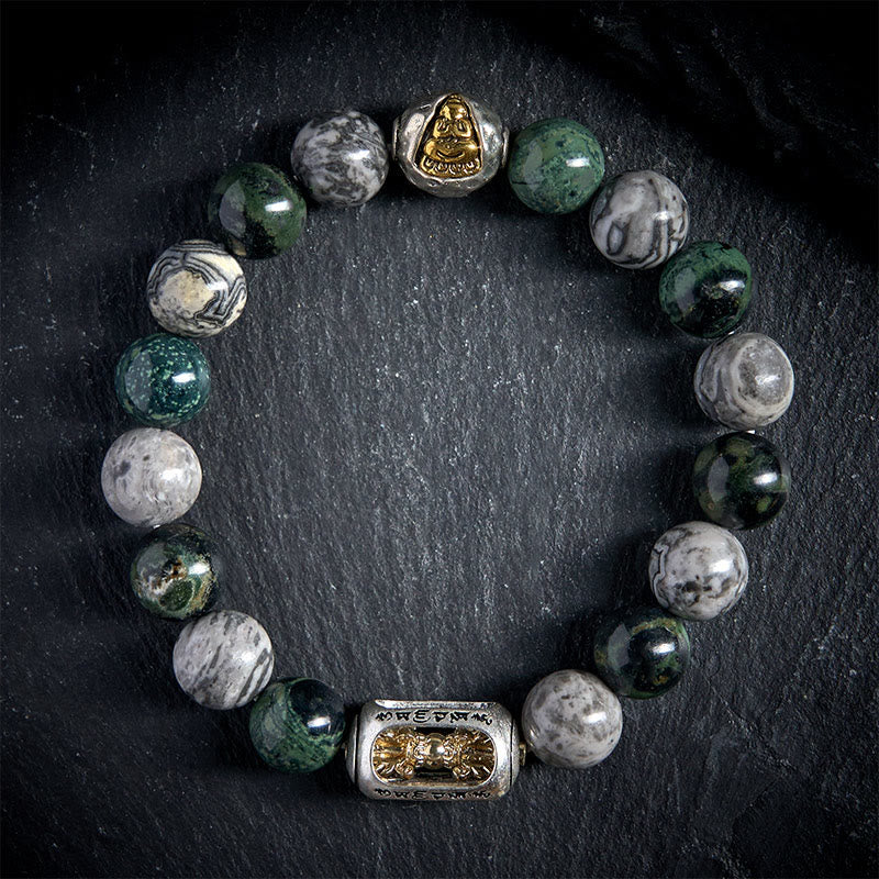 Buddha Stones, natürlicher grauer Jaspis, Kambamba-Jaspis, Om Mani Padme Hum, formloses Buddha-Heilarmband - image 1