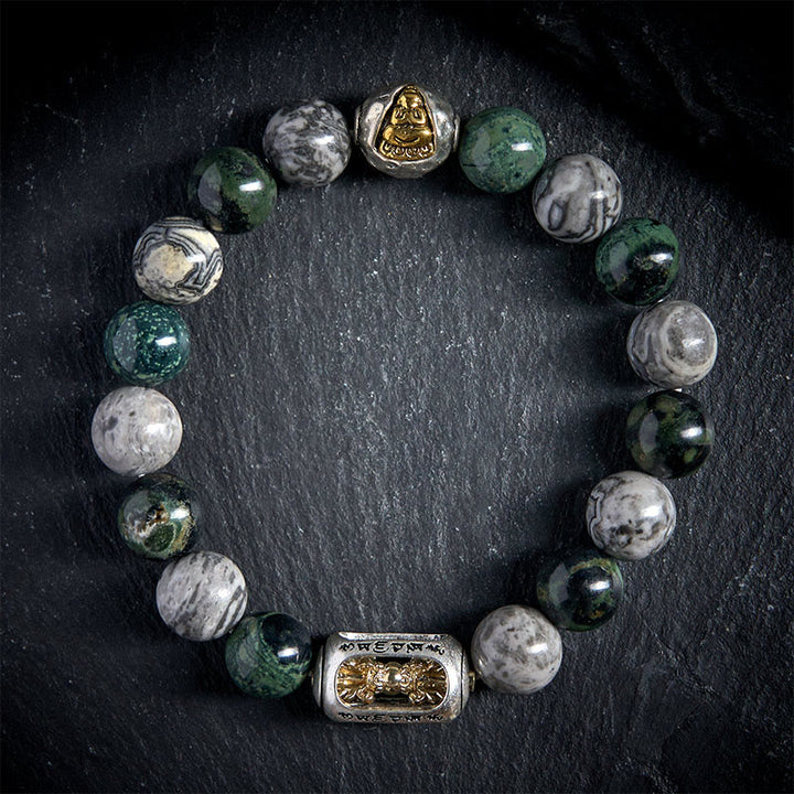 Buddha Stones, natürlicher grauer Jaspis, Kambamba-Jaspis, Om Mani Padme Hum, formloses Buddha-Heilarmband - image 1