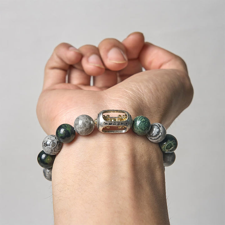 Buddha Stones, natürlicher grauer Jaspis, Kambamba-Jaspis, Om Mani Padme Hum, formloses Buddha-Heilarmband - image 3