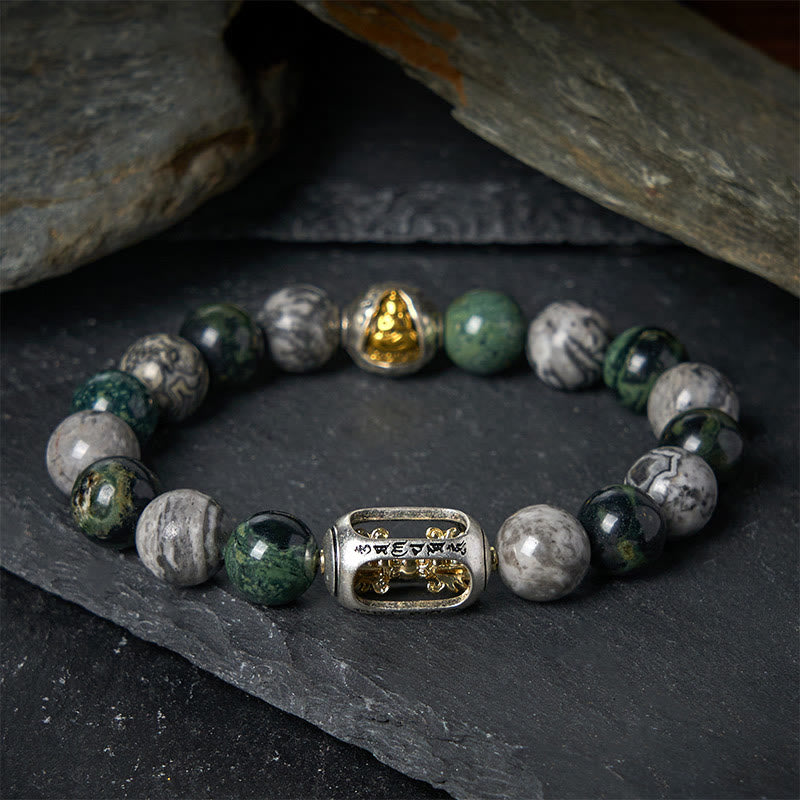 Buddha Stones, natürlicher grauer Jaspis, Kambamba-Jaspis, Om Mani Padme Hum, formloses Buddha-Heilarmband - 20 cm - image 0